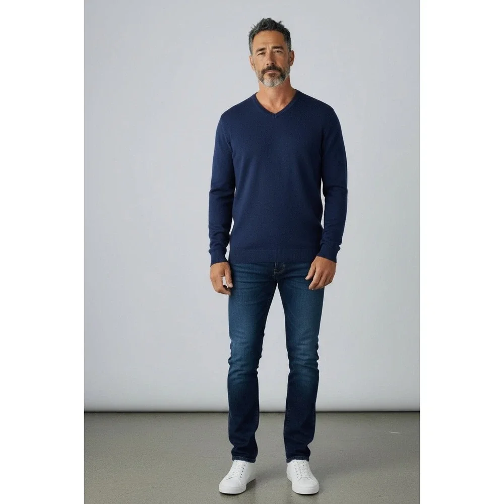 Club Room‎ Mens V Neck Sweater Wool Acrylic Blend Navy Blue Size XL